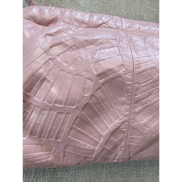 Vintage Pink Leather Clamshell Handbags Crossbody Purse Boho 1970s - Picture 4 of 10